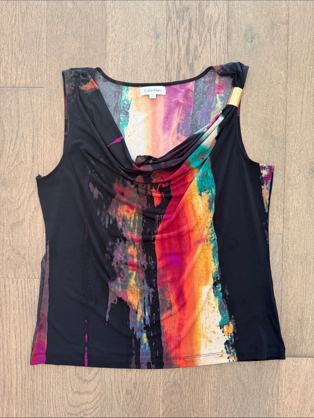 Calvin Klein Vibrant Abstract Cowl Neck Sleeveless Women’s XL Multicolor Office‎